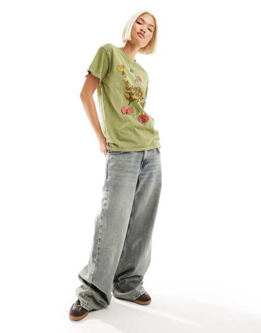 Daisy Street oversized Green Day t-shirt in washed green, 2 of 4