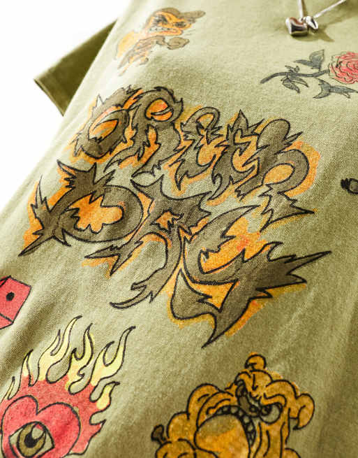 Daisy Street oversized Green Day t-shirt in washed green, 4 of 4