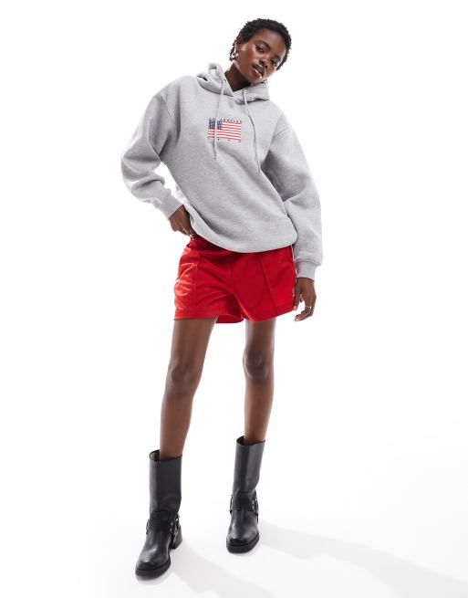 Daisy Street oversized hoodie in grey marle with flag embroidery, 2 of 4