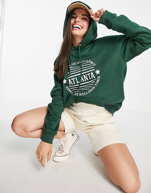 Daisy Street oversized hoodie with atlanta print