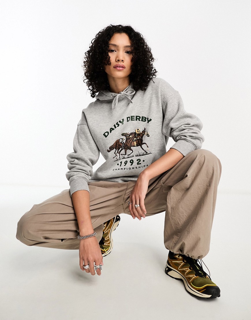 Daisy Street oversized hoodie with daisy derby horse graphic in grey