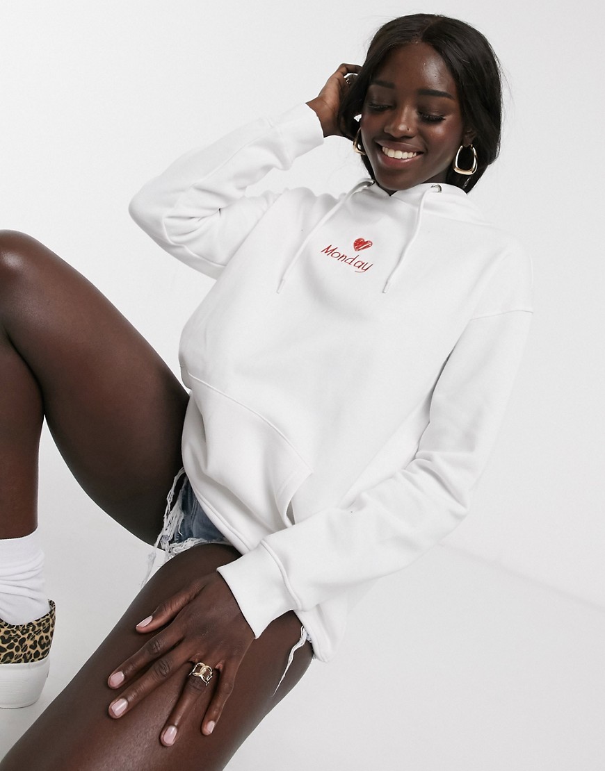 Daisy Street oversized hoodie with monday embroidery-White