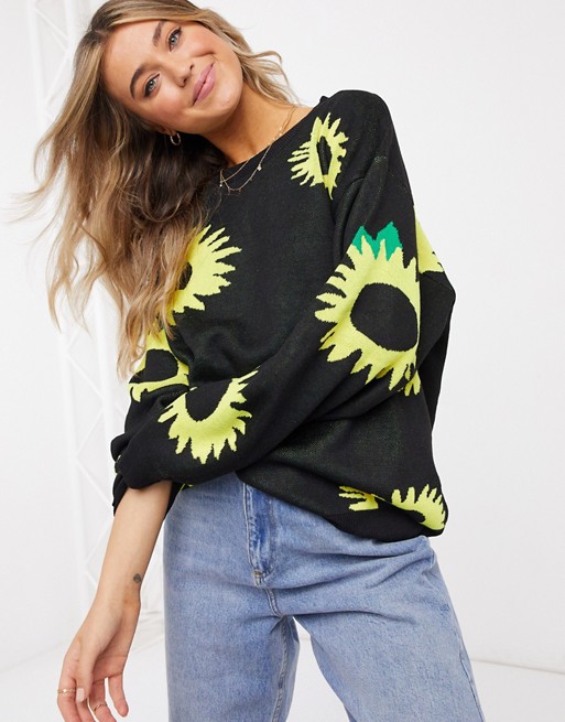 Daisy Street oversized jumper in sunflower knit