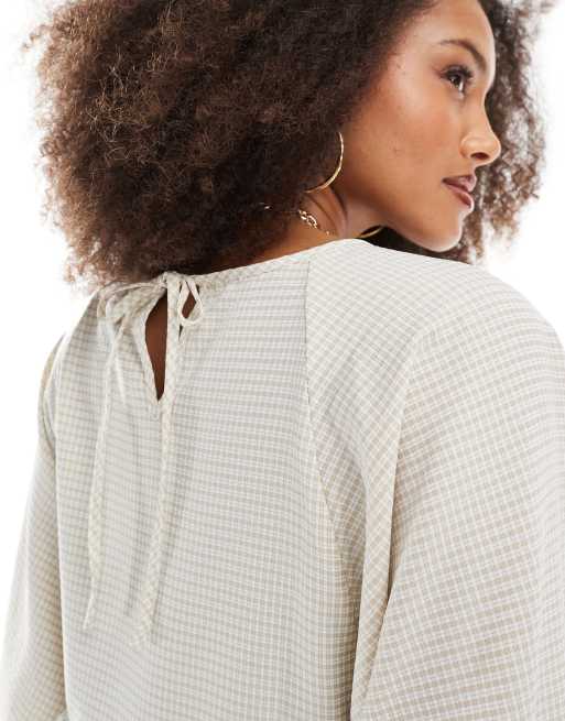 Daisy Street oversized long sleeve smock mini dress in washed sand plaid