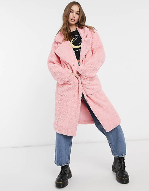 Daisy Street oversized longline coat in teddy fleece