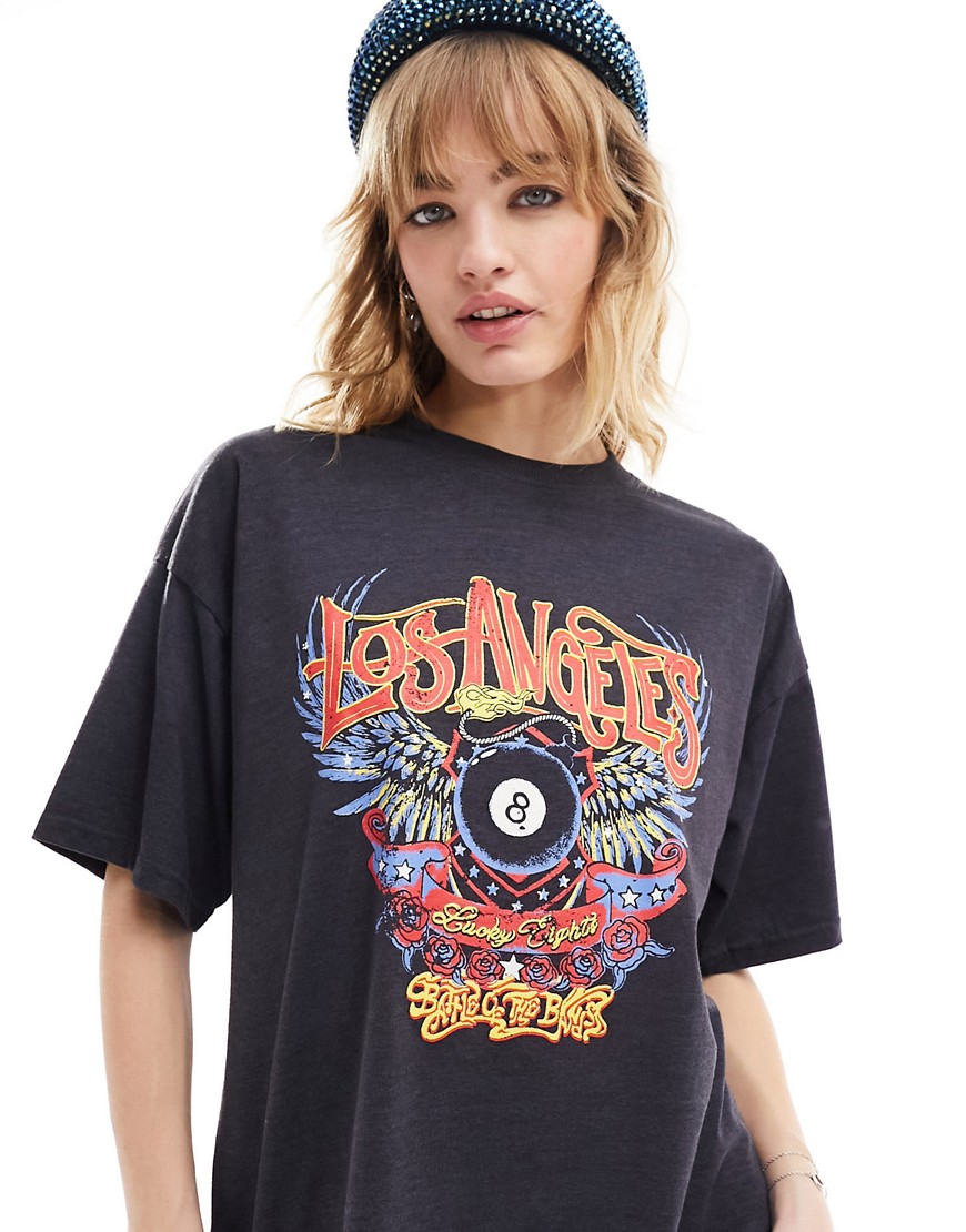 Daisy Street oversized Los Angeles graphic t-shirt in washed black
