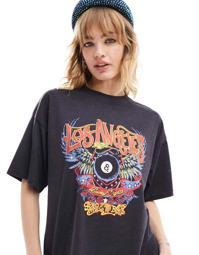 Daisy Street - oversized los angeles graphic t-shirt in washed black