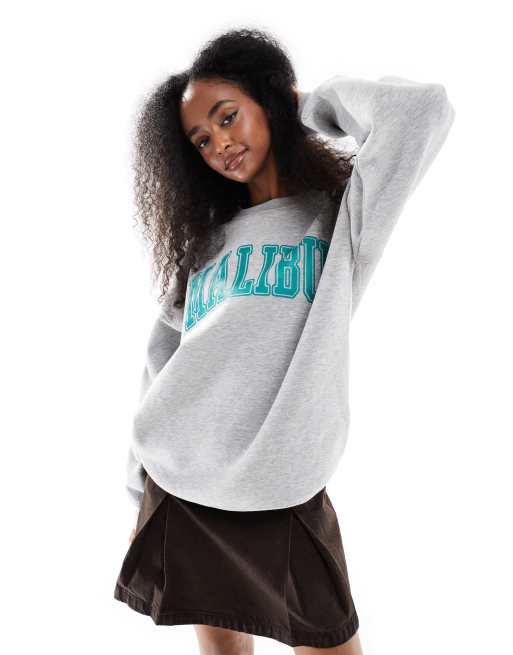 Daisy Street oversized malibu sweatshirt in light grey marle, 4 of 4