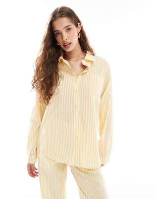 oversized poplin shirt in yellow stripe - part of a set