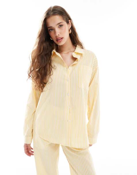 Daisy Street oversized poplin shirt in yellow stripe - part of a set - view 1
