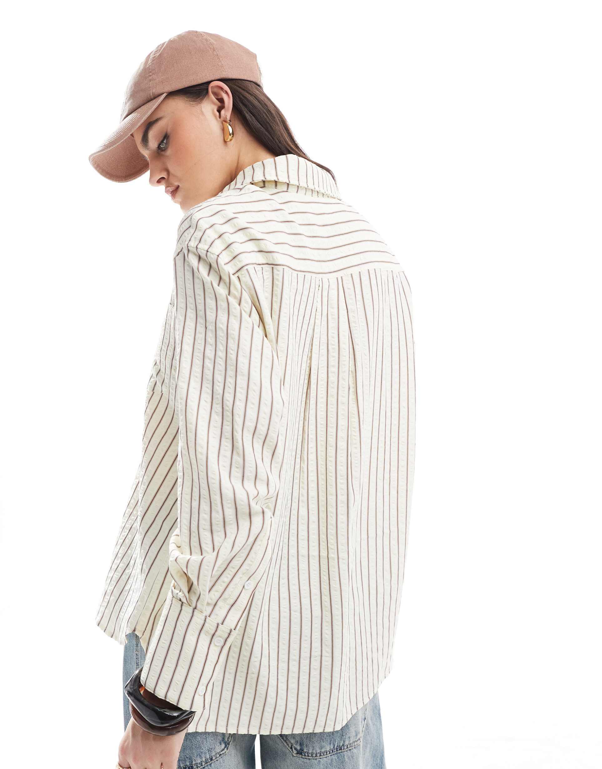 daisy street oversized shirt in multi stripe