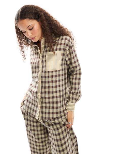 Daisy Street oversized shirt with contrast check co-ord - view 1