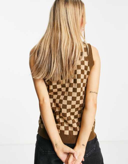 Daisy Street oversized sweater vest in brown checkerboard knit - part of a set, 4 of 4