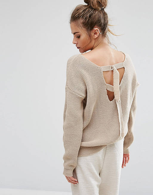 Daisy Street Oversized Sweater With Open D-Ring Back Ties