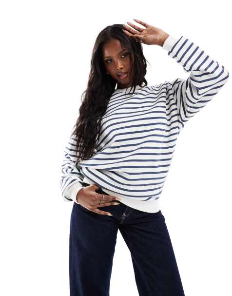 Daisy Street oversized sweatshirt in blue and white stripe - view 1