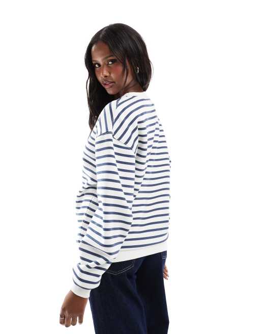 Daisy Street oversized sweatshirt in blue and white stripe, 2 of 4