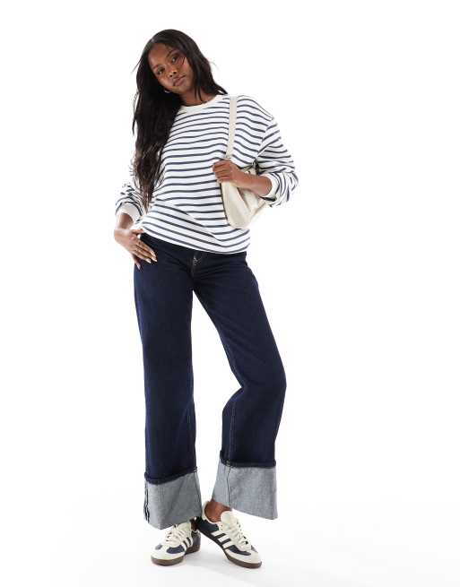 Daisy Street oversized sweatshirt in blue and white stripe, 3 of 4