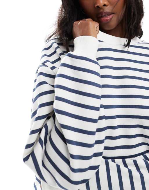 Daisy Street oversized sweatshirt in blue and white stripe, 4 of 4
