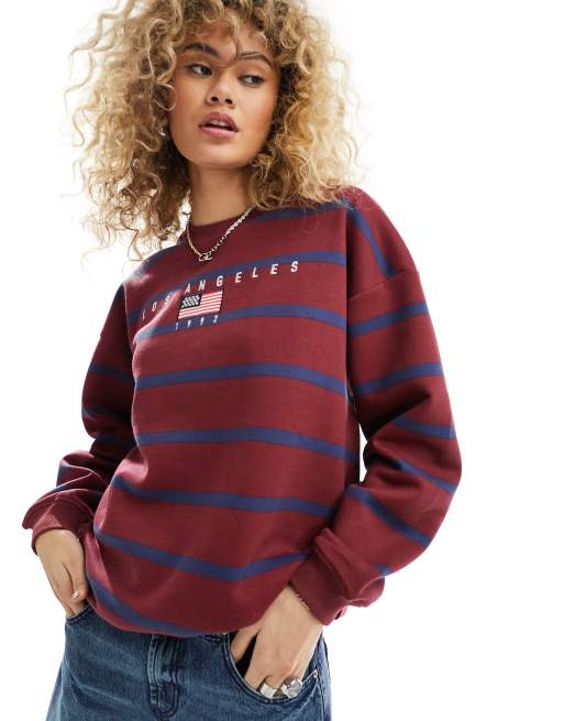 Daisy street oversized sweatshirt with los angeles embroidery in retro strip new arrivals