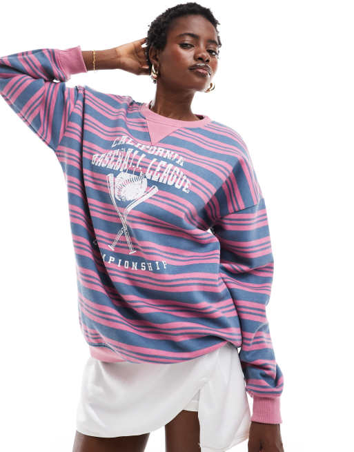 Daisy Street oversized sweatshirt in stripe with baseball graphic