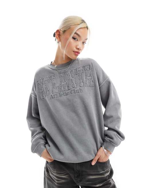 Daisy Street - Oversized sweatshirt med grafisk 'Athletic'-print i vasket grå