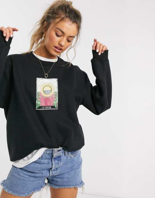 Daisy Street - Oversized sweatshirt med le soleil tarotprint, 4 af 4