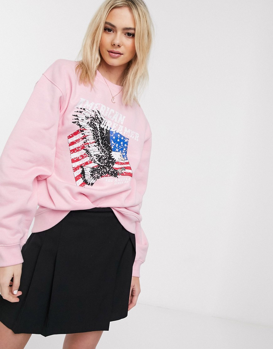 Daisy Street - Oversized sweatshirt met American Dreamer-print-Roze