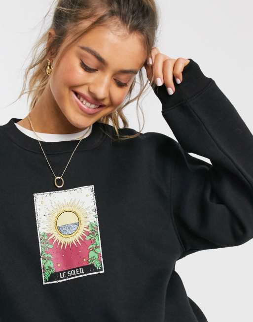 Daisy Street oversized sweatshirt with le soleil tarot print