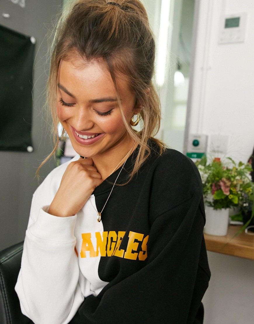Daisy Street oversized sweatshirt with los angeles embroidery in colour block co-ord-Black
