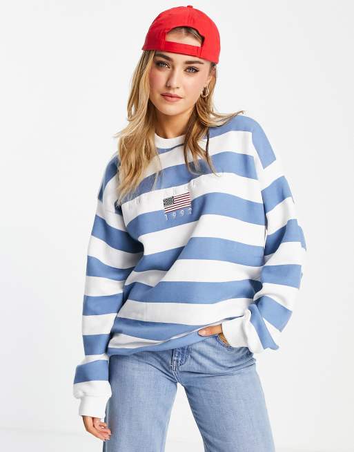 Daisy street oversized sweatshirt with los angeles embroidery in retro stripe new arrivals