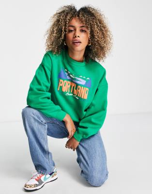 Daisy Street oversized sweatshirt with puff portland graphic