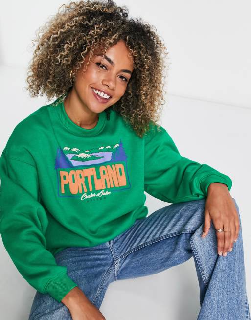 Daisy Street oversized sweatshirt with puff portland graphic