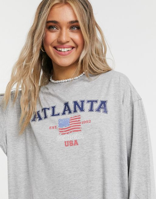 Grey Marl Atlanta State Print Oversized T Shirt