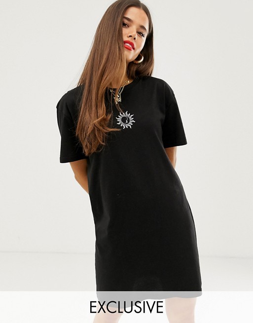 Daisy Street oversized t-shirt dress with sun and moon embroidery