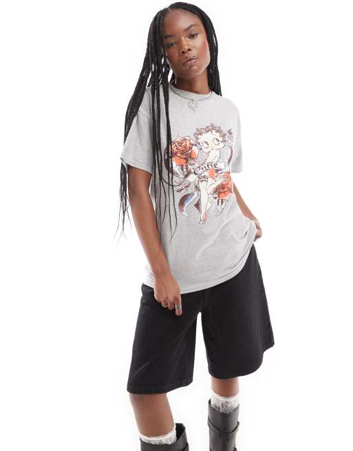 Daisy Street - Oversized T-shirt met vintage Betty Boop-print in grijs