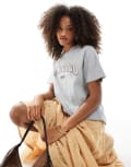 [Daisy Street] Daisy Street oversized t-shirt with chicago graphic in grey marle-Navy 14 Grey Marle