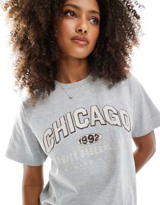 Daisy Street Oversized T-shirt With Chicago Graphic In Gray
