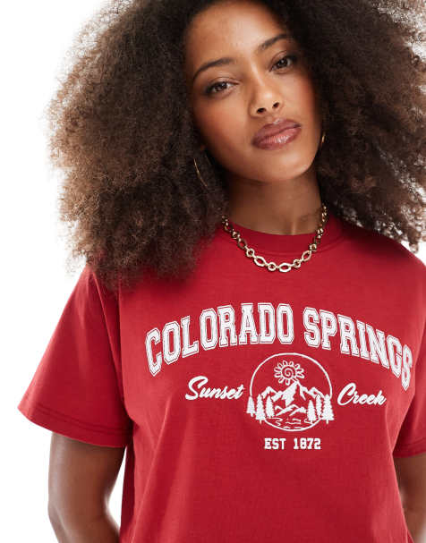 Daisy Street oversized t-shirt with colorado springs graphic in red - view 1