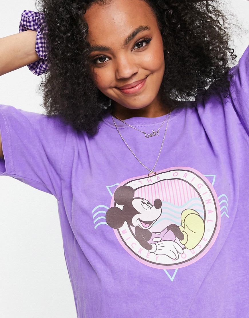 Daisy Street oversized t-shirt with mickey mouse graphic in vintage wash-Purple