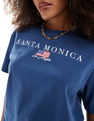 Daisy Street Oversized T-shirt With Santa Monica Graphic In Blue