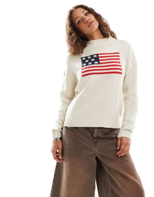 Daisy Street - Oversized trøje med flagbroderi i cremehvid strik, 2 af 4