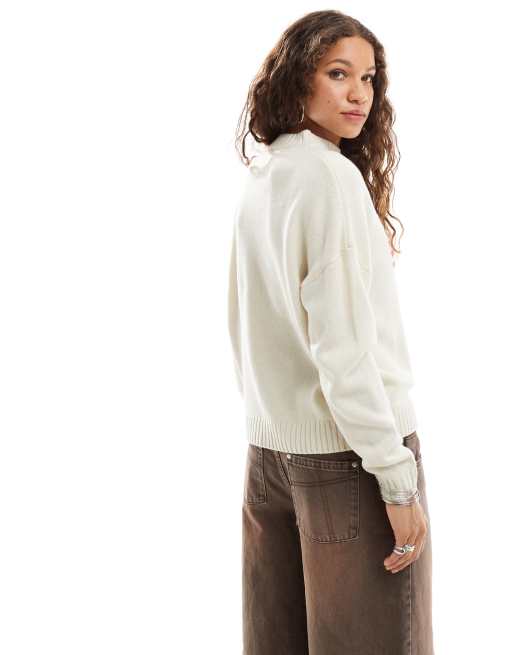 Daisy Street - Oversized trøje med flagbroderi i cremehvid strik, 4 af 4