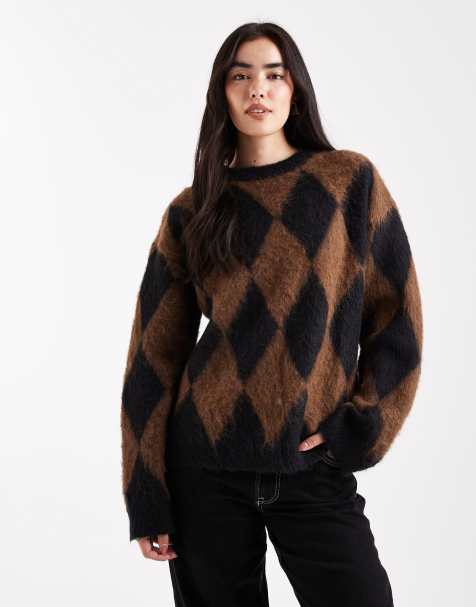 Daisy Street - Oversized trui met diamantprint in bruin en zwart - view 1