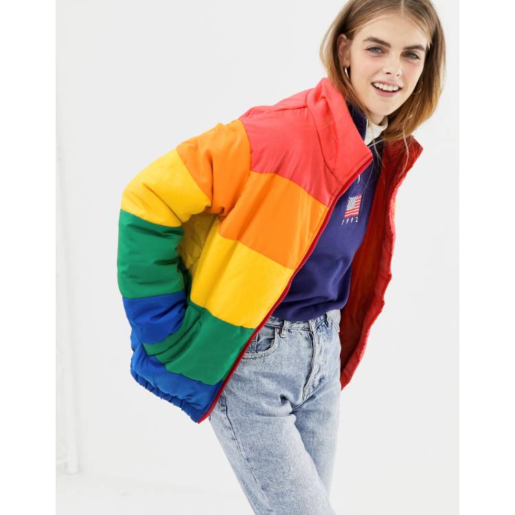 Daisy Street padded jacket in rainbow stripe