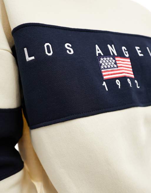Daisy Street panelled stripe LA sweatshirt in stone and navy, 4 of 4