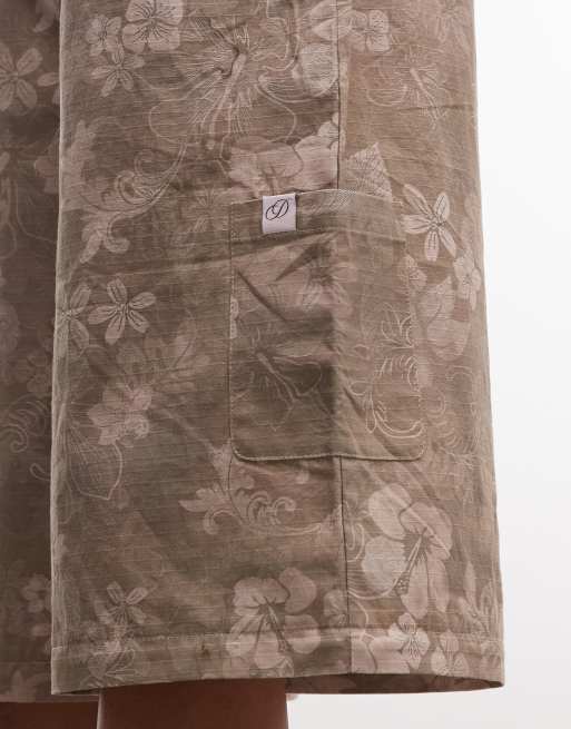 Daisy Street - Pantalon 2 en 1 taille basse à imprimé hibiscus avec fermeture éclair - Marron, 5 de 5