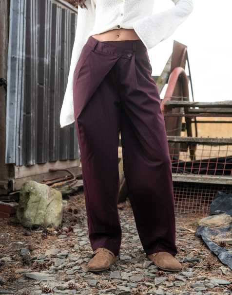 Daisy Street - Pantalon baggy taille basse avec boutonnière asymétrique - Bordeaux - view 1