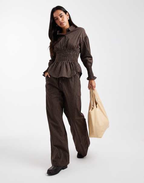 Daisy Street - Pantalon d'ensemble à enfiler avec cordon de serrage - Marron rayé - view 1