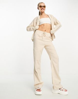 Daisy Street linen look relaxed trousers in stone co-ord - ASOS Price Checker