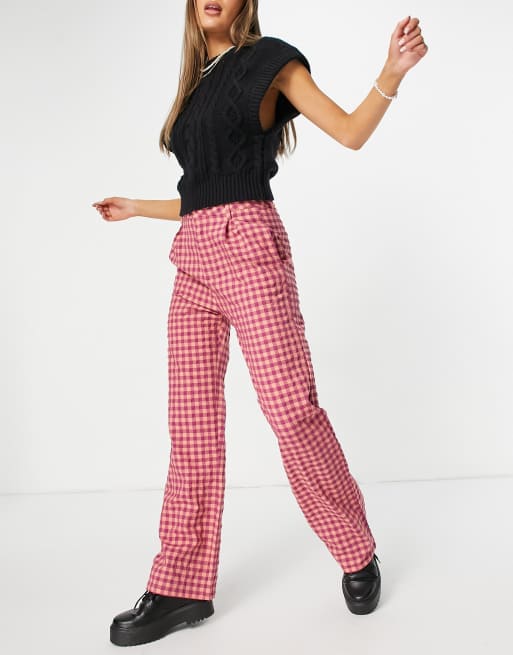Pantalon vichy taille haute clearance
